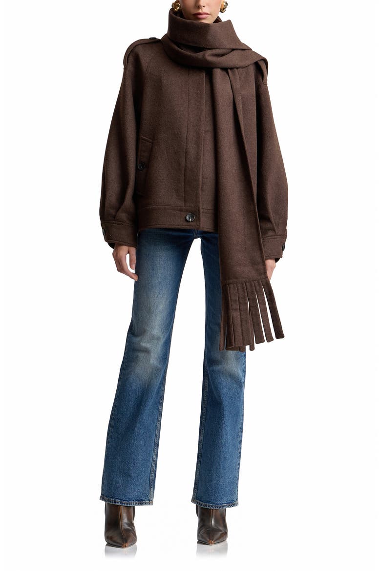 Oversized Coat with Detachable Scarf, Alternate, color, SABLE