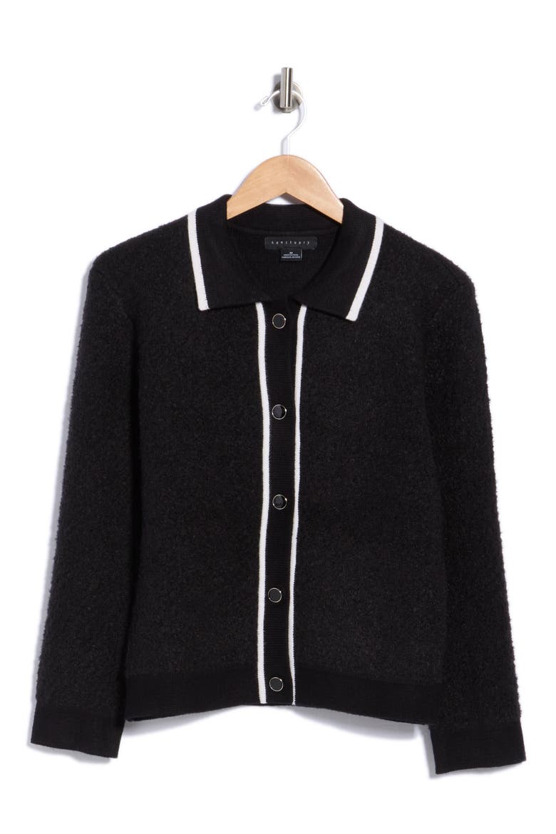 Tipped Bouclé Knit Cardigan, Main, color, BLACK/ VANILLA
