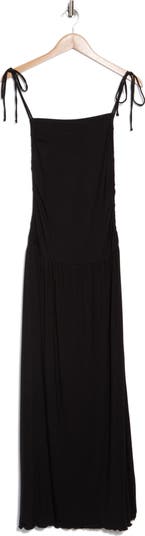 Tie Strap Ruched Fit & Flare Midi Dress