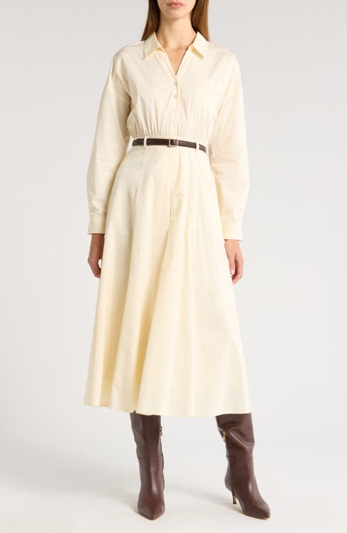Zoe And Claire Long Sleeve Belted Midi Shirtdress In Ecru