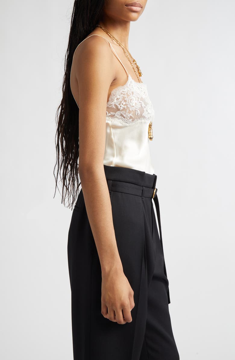 Chloé Lace Trim Silk Satin Camisole, Alternate, color, 112 Eden White