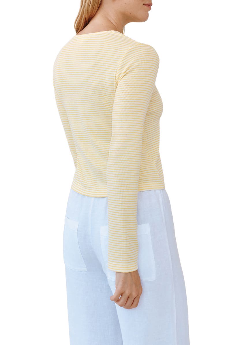 Bella Dahl Stripe Crop Ribbed Cardigan, Alternate, color, Lemon Meringue Stripe
