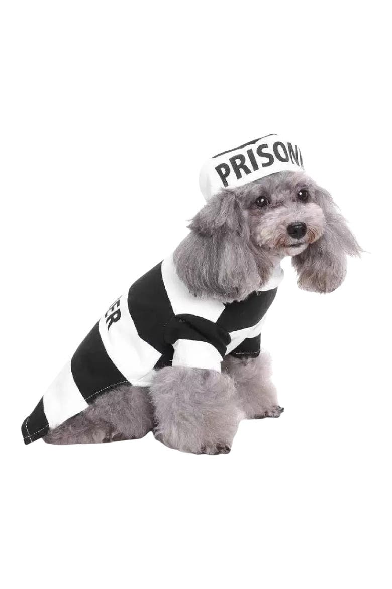 The Pet Life Striped Retro Inmate Prisoner Pet Costume, Alternate, color, BLACK / WHITE