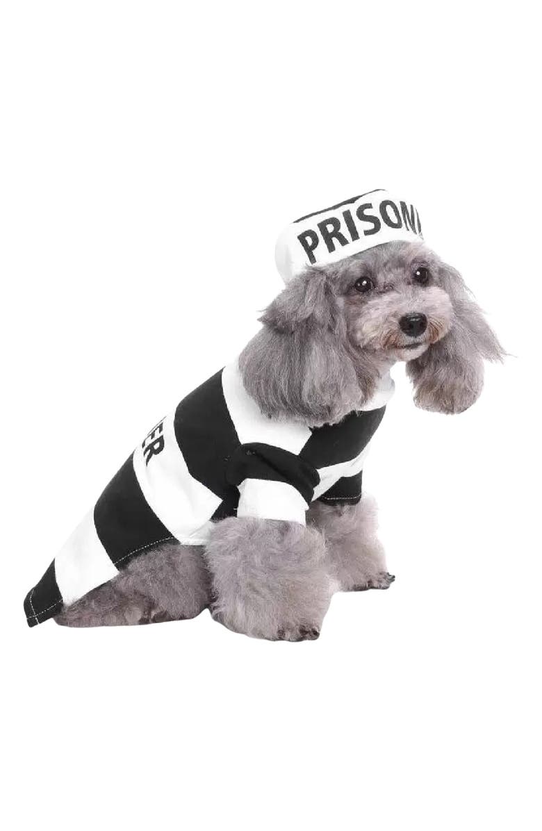 PET LIFE The Pet Life Striped Retro Inmate Prisoner Pet Costume, Alternate, color, Black / White