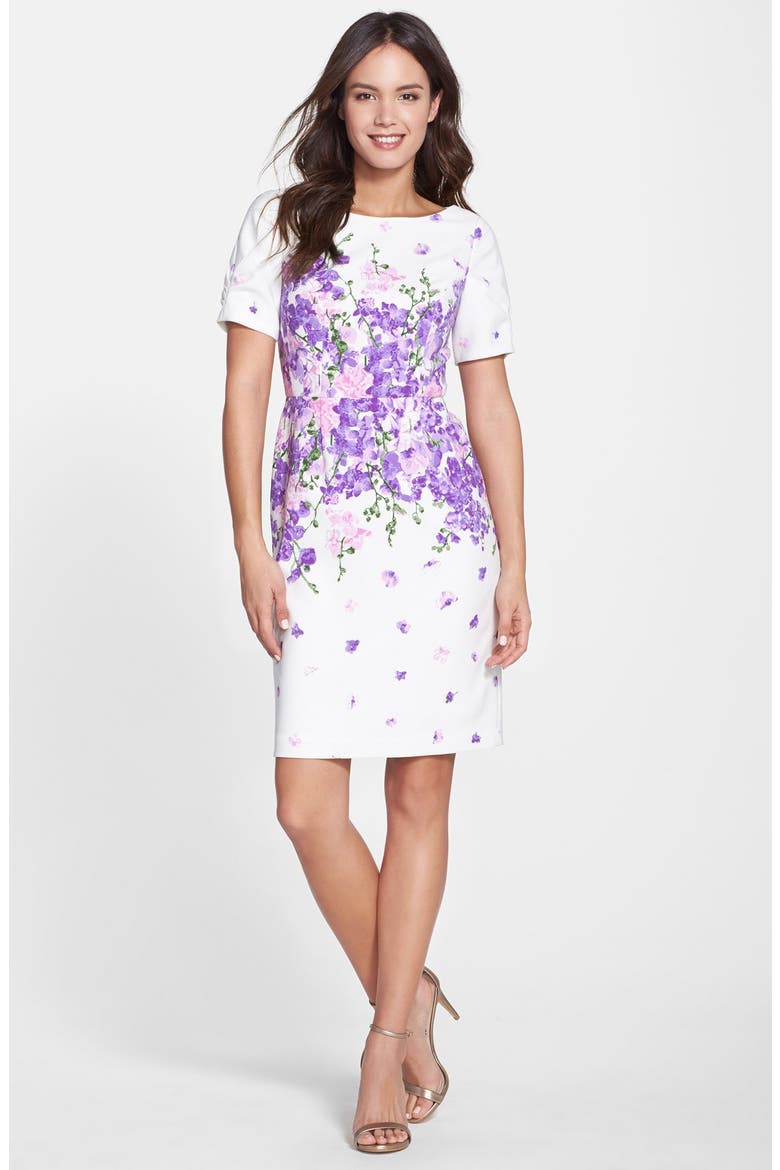 'Garden Party' Floral Print Sheath Dress, Alternate, color, WHITE MULTI