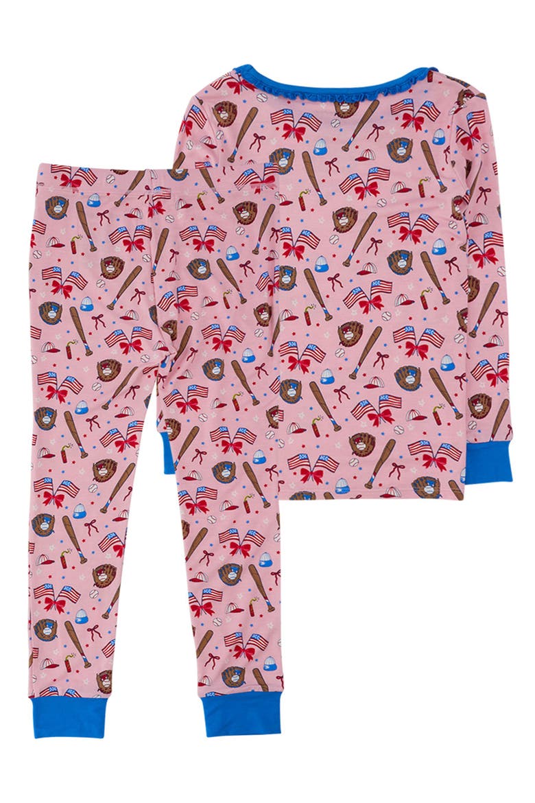 Baby Girls SoftSnooze Ruffle One Piece Footie Pajama, Alternate, color, Pink Stars & Strikes