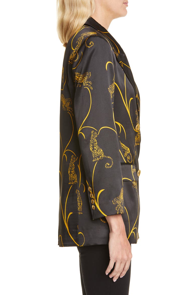 Taryn Leopard Print Silk Blazer (Nordstrom Exclusive), Alternate, color, BLACK/ GOLD TIGER