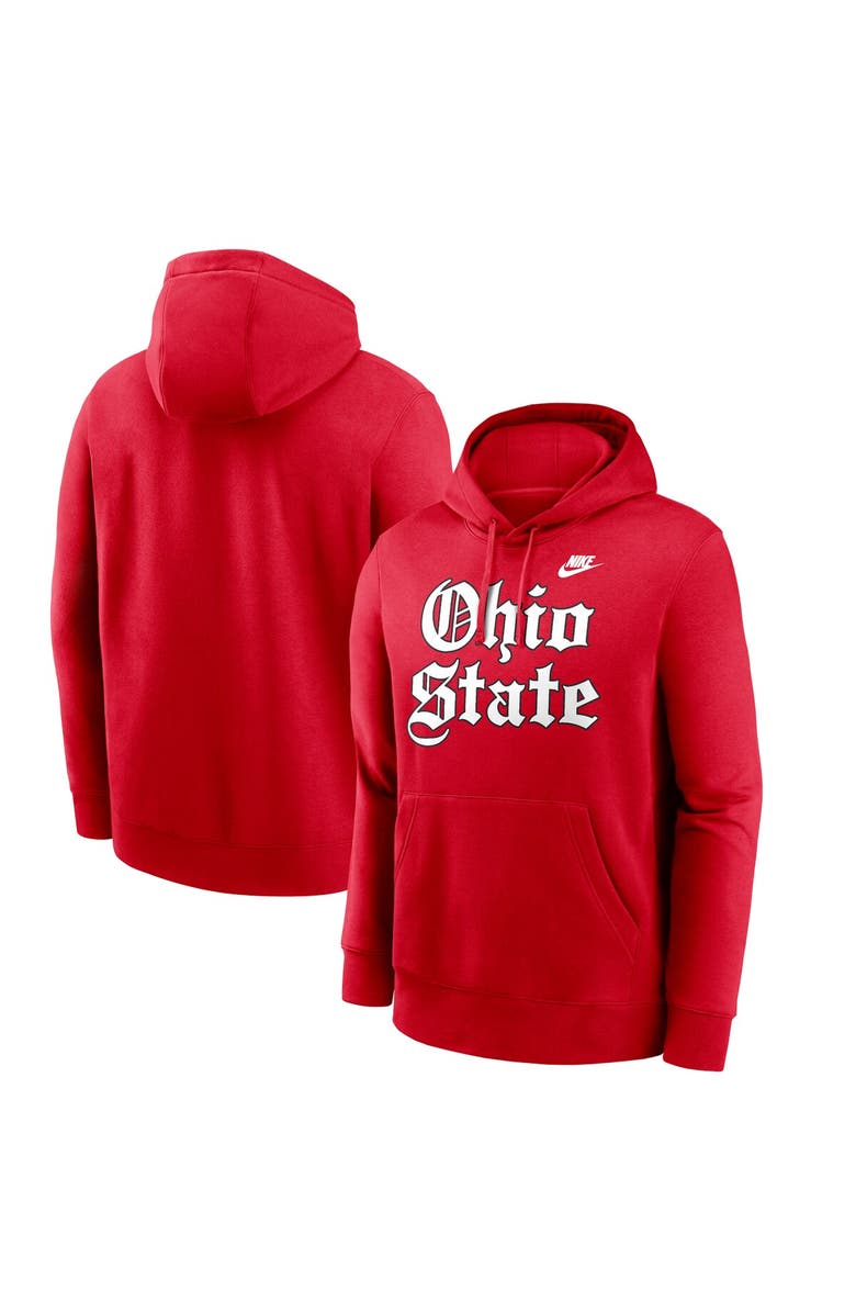 Nike Men's Nike Scarlet Ohio State Buckeyes Old English Fleece Pullover Hoodie, Alternate, color, Scarlet