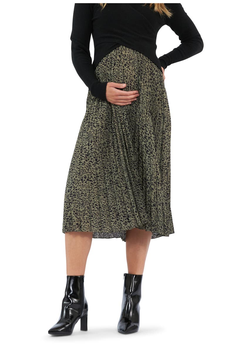 Ripe Maternity Cleo Pleat Skirt, Main, color, Khaki / Black