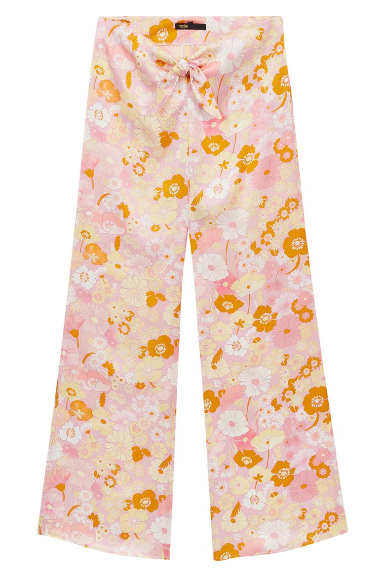 Pisella Floral Flared Tie Front Pants, Alternate, color, PINK