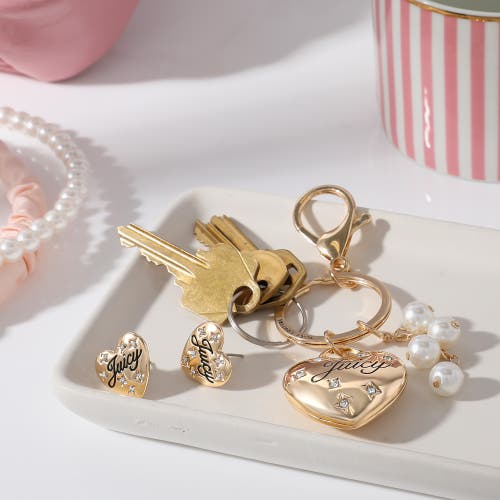 Juicy Couture Heart Keychain & Earring Set With Crystal Accents In Gold