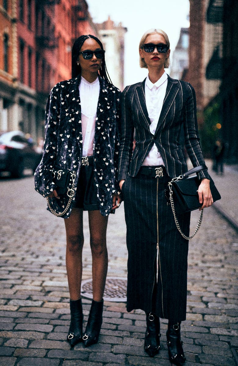 R13 Wide Pinstripe Front Zip Linen Blend Pants, Alternate, color, Black Silver Wide Pinstripe