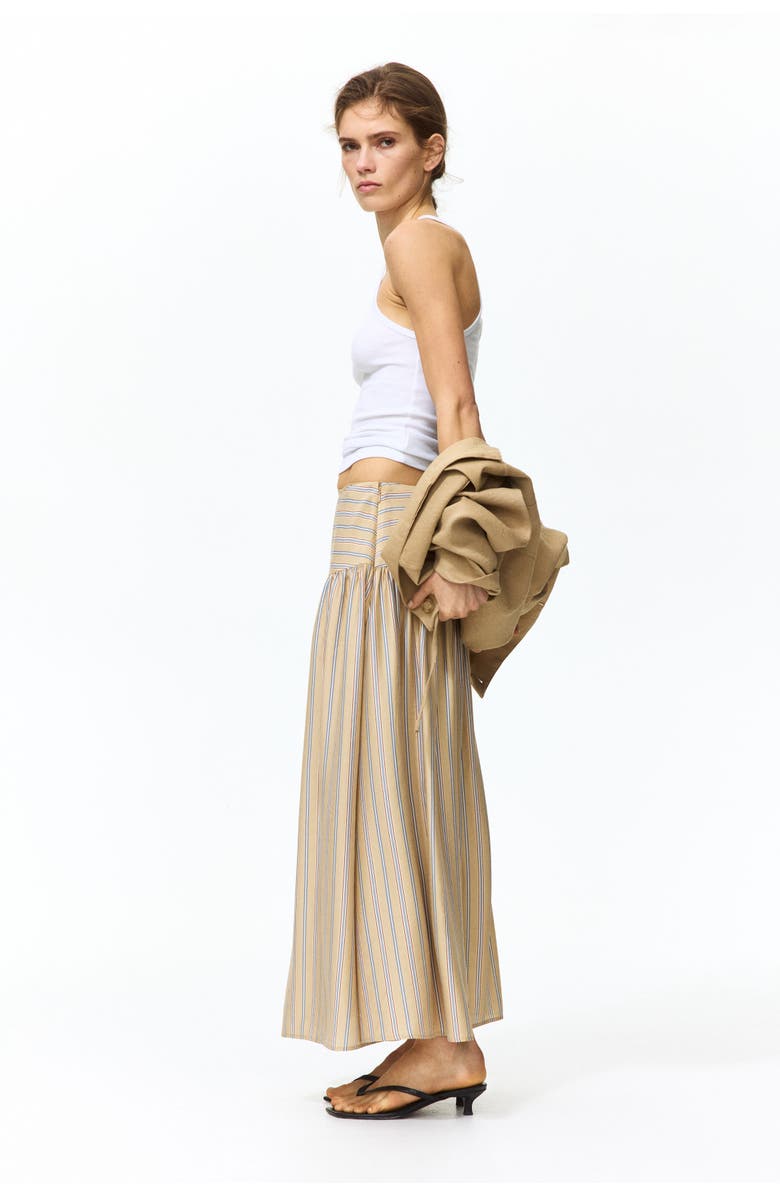 H&M Gathered midi skirt, Alternate, color, Beige/Striped