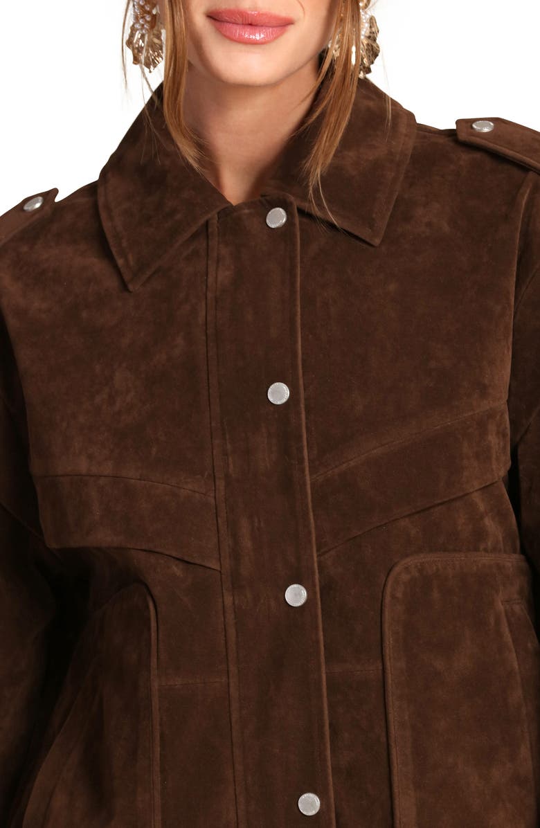 Avec Les Filles Suede Bomber Jacket, Alternate, color, Chocolate