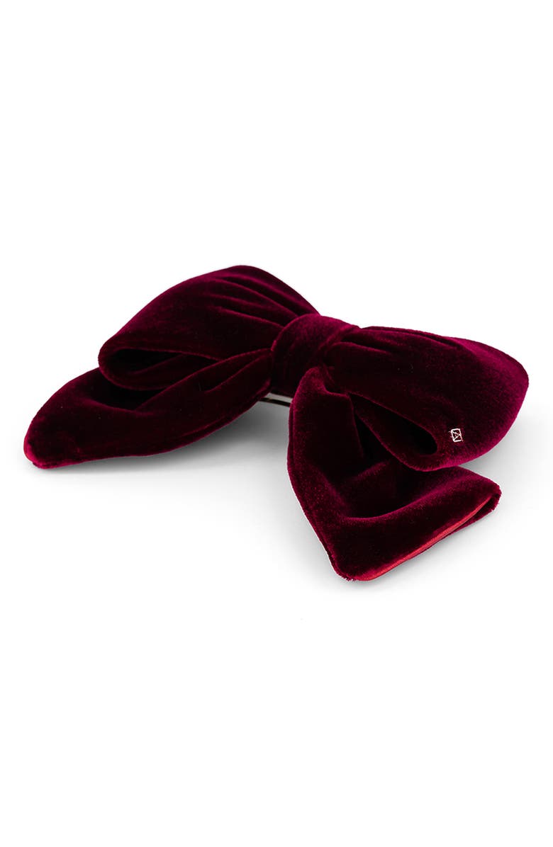 Alexandre de Paris Velvet Bow Barrette, Alternate, color, Burgundy