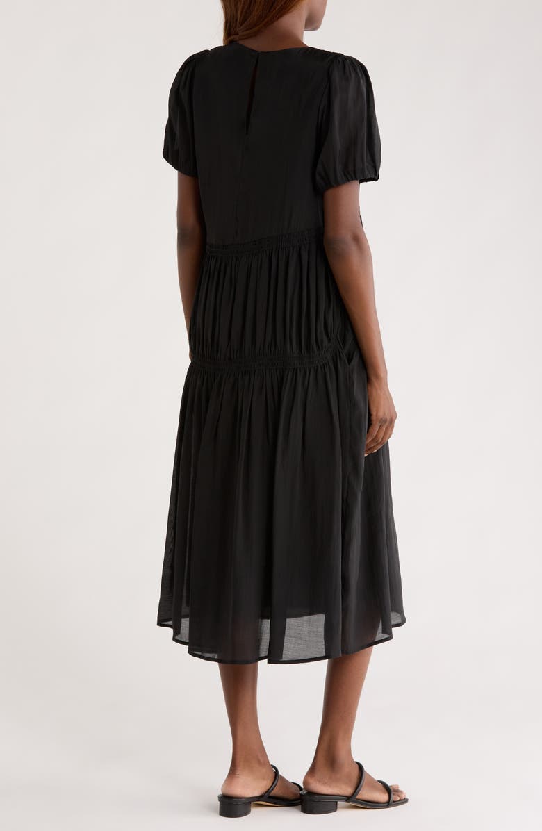 MELLODAY Puff Sleeve Smocked Tiered Midi Dress, Alternate, color, Black