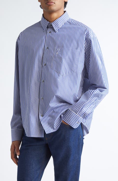 Boxy Fit Ami de Coeur Stripe Cotton Poplin Button-Up Shirt