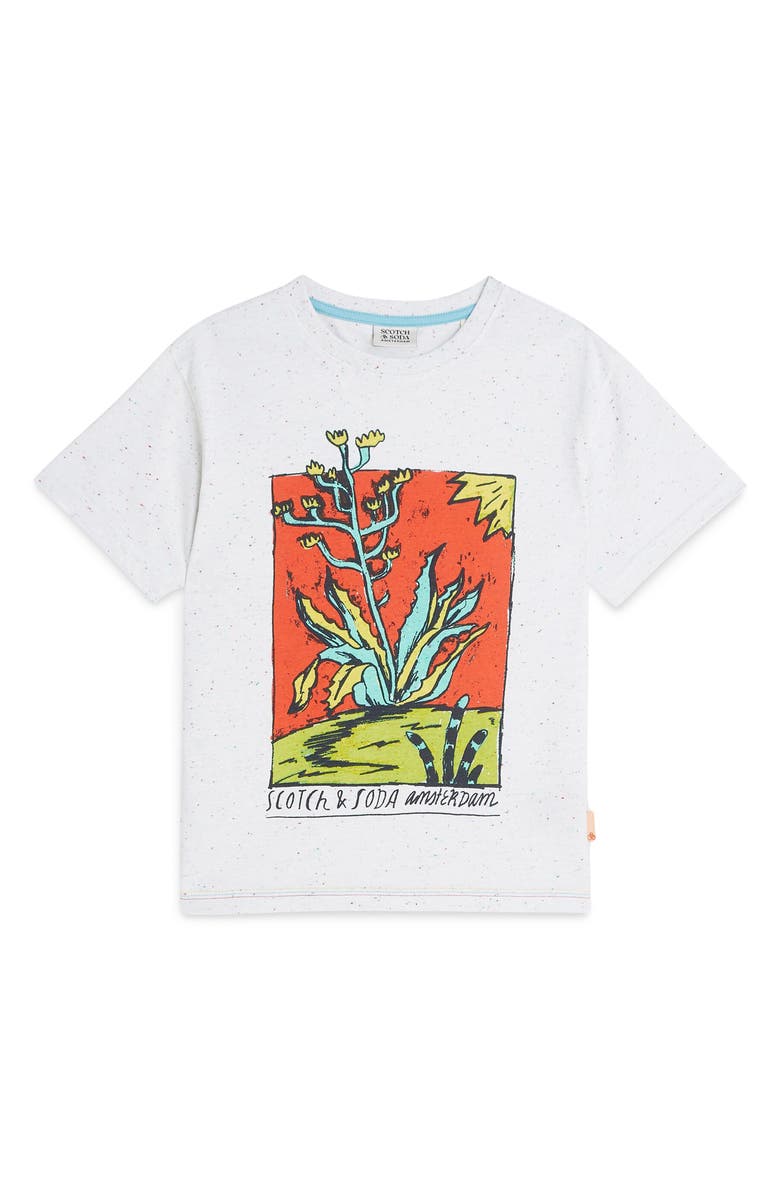 Scotch & Soda Kids' Relaxed Fit Nep Graphic T-Shirt, Main, color, Bright White