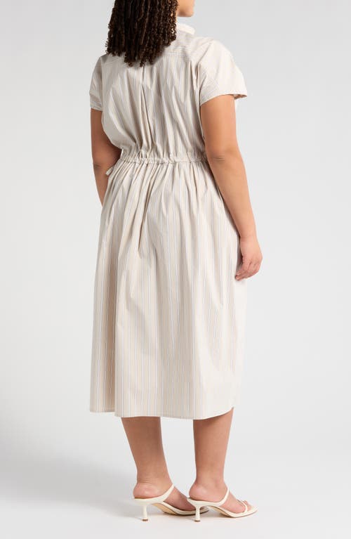 Melloday Stripe Poplin Midi Dress In Beige/black Stripe