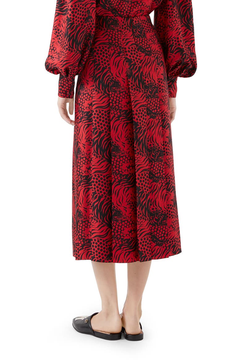 Tiger Print Pleated Silk Skirt, Alternate, color, RED