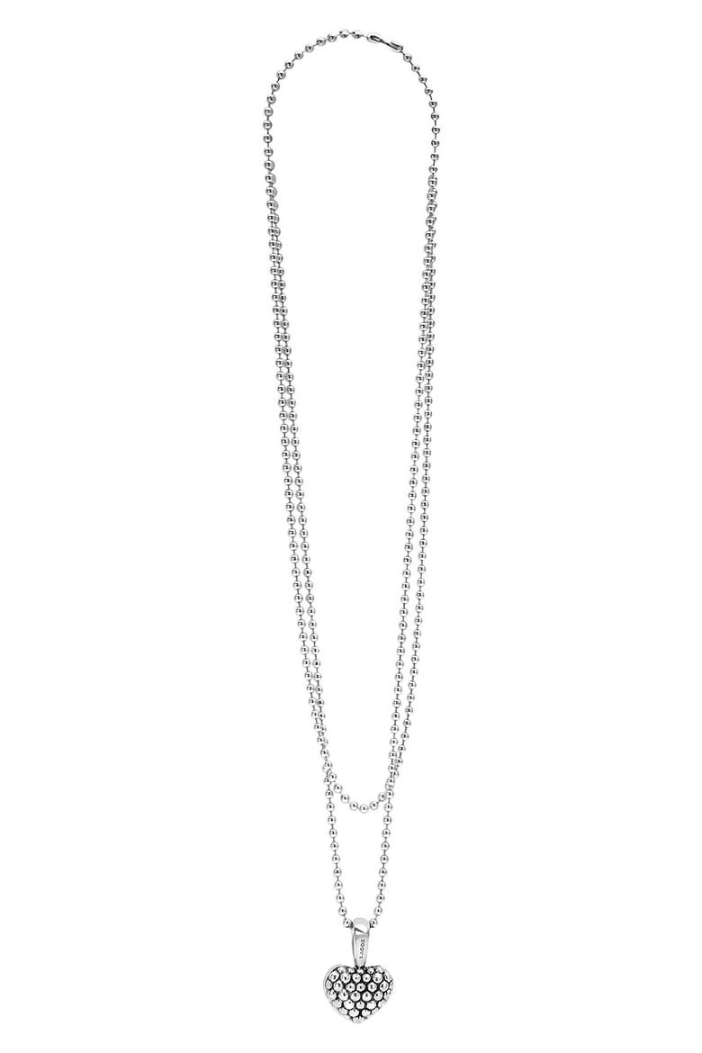 Sterling Silver Heart Long Strand Pendant Necklace, Alternate, color, MEDIUM BEADED HEART