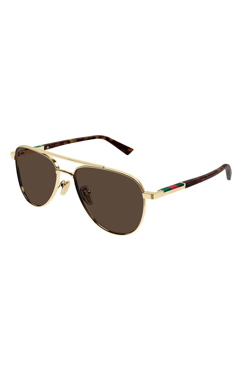 Gucci 56mm Navigator Sunglasses, Alternate, color, Gold