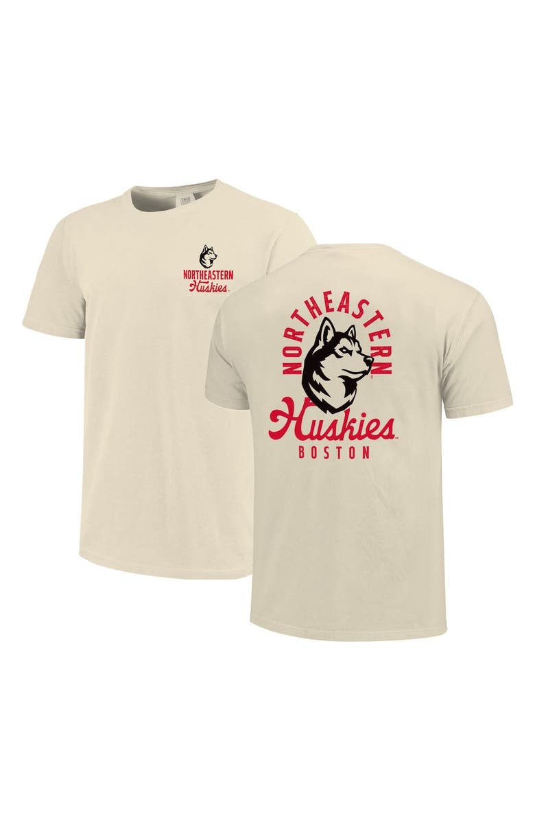IMAGE ONE Men's Cream Northeastern Huskies Comfort Colors Mascot Overlay T-Shirt, Main, color, 