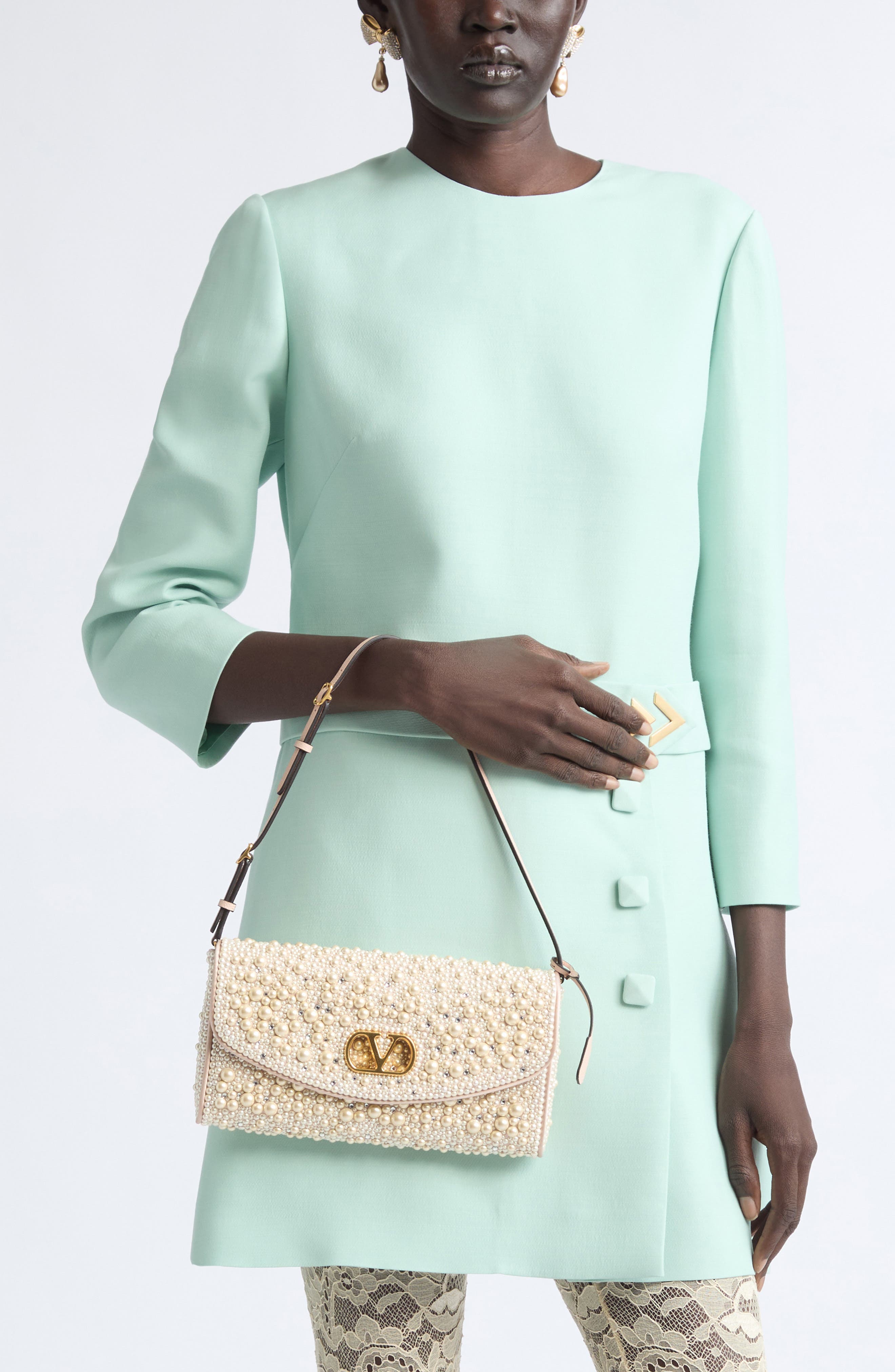 Small Devain Faux Pearl Clutch, Alternate, color, CREAM