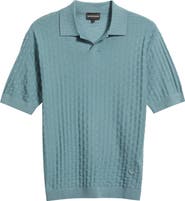 Emporio Armani Basket-Weave Stitch Johnny Collar Virgin Wool Polo Sweater