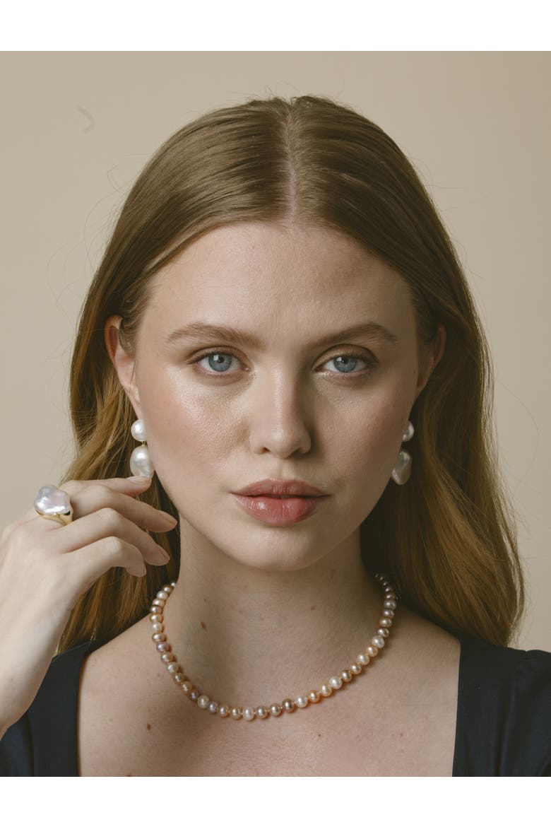 White Freshwater Baroque Pearl Glory Earrings, Alternate, color, Yellow Gold Fill