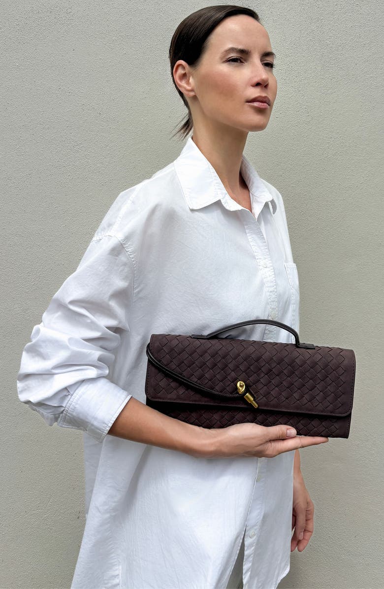 Adornia Woven Faux Leather Baguette Bag, Alternate, color, Brown