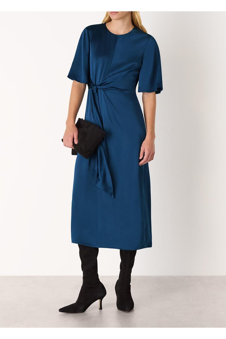 Satin Twist Waist Midi Dress, Alternate, color, Blue