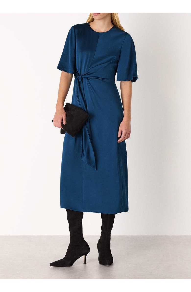 Whistles Satin Twist Waist Midi Dress, Alternate, color, Blue