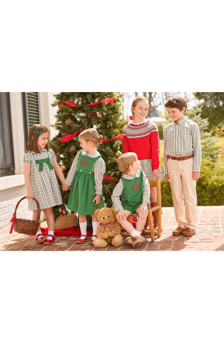 Little English Kids' Cotton Ruffled Peter Pan Blouse, Alternate, color, Mistletoe Tartan