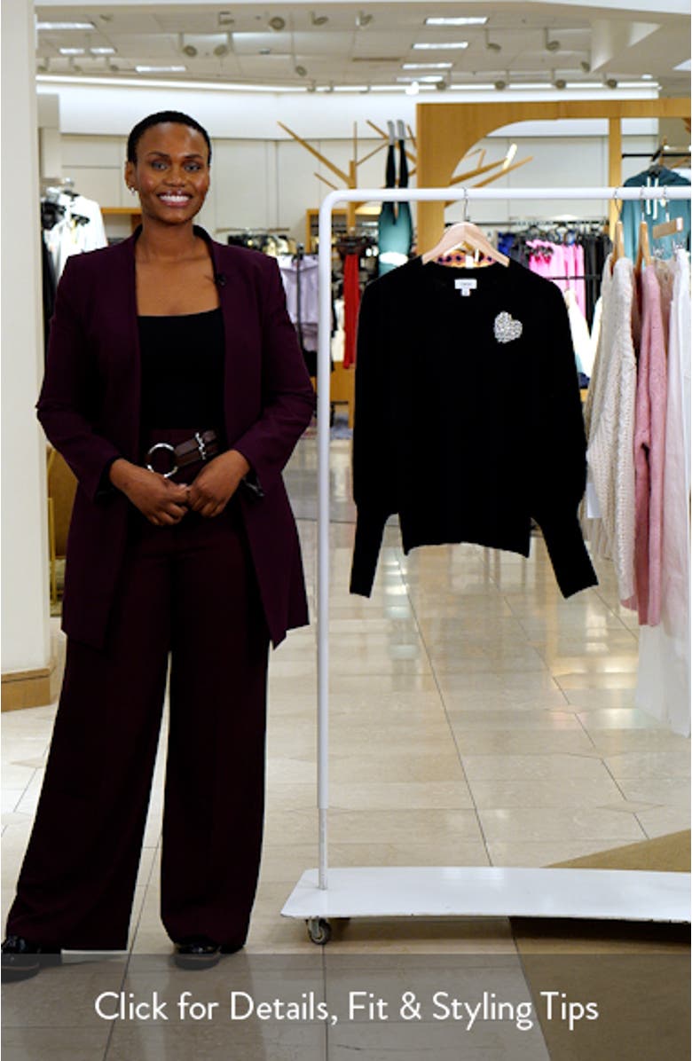 Faux Pearl Heart Embellished Crewneck Sweater, sales video thumbnail