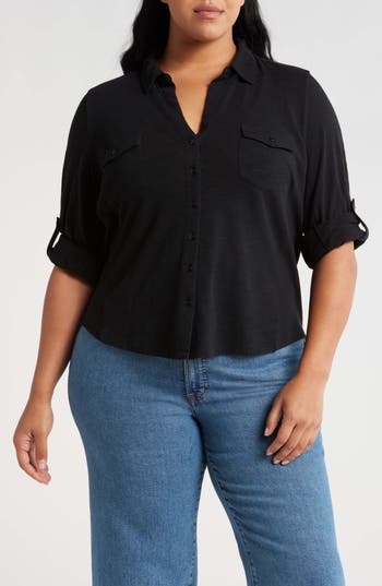 Caslon Roll Tab Knit Shirt In Black