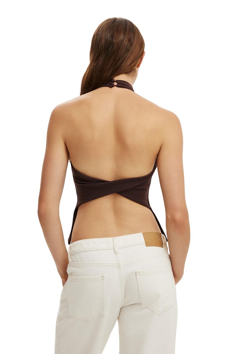 Women's Hold Me Halter Twist Back, Alternate, color, Dark Oak