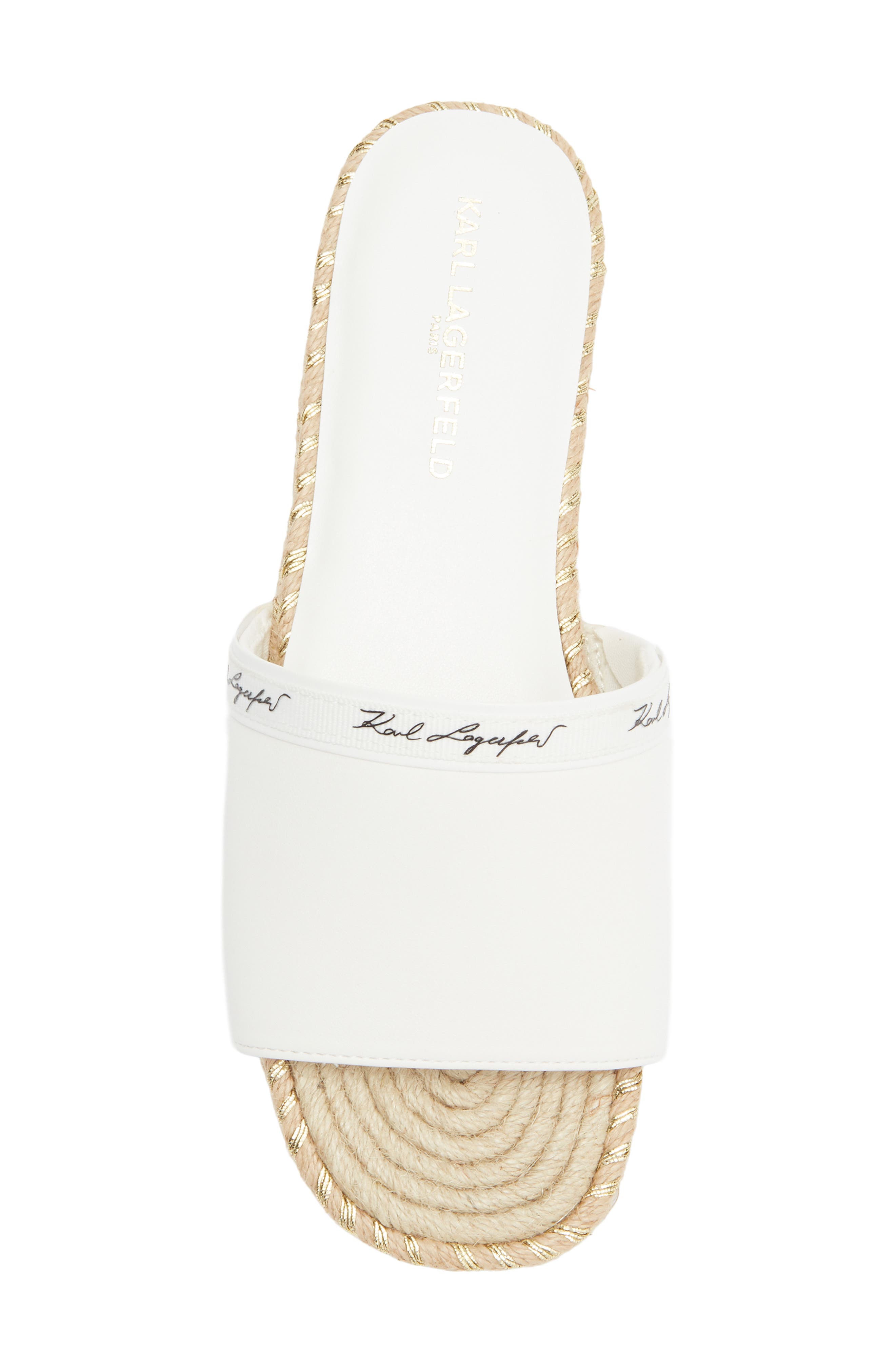 KARL LAGERFELD PARIS Tarzana 2 Script Espadrille Slide Sandal, Alternate, color, White