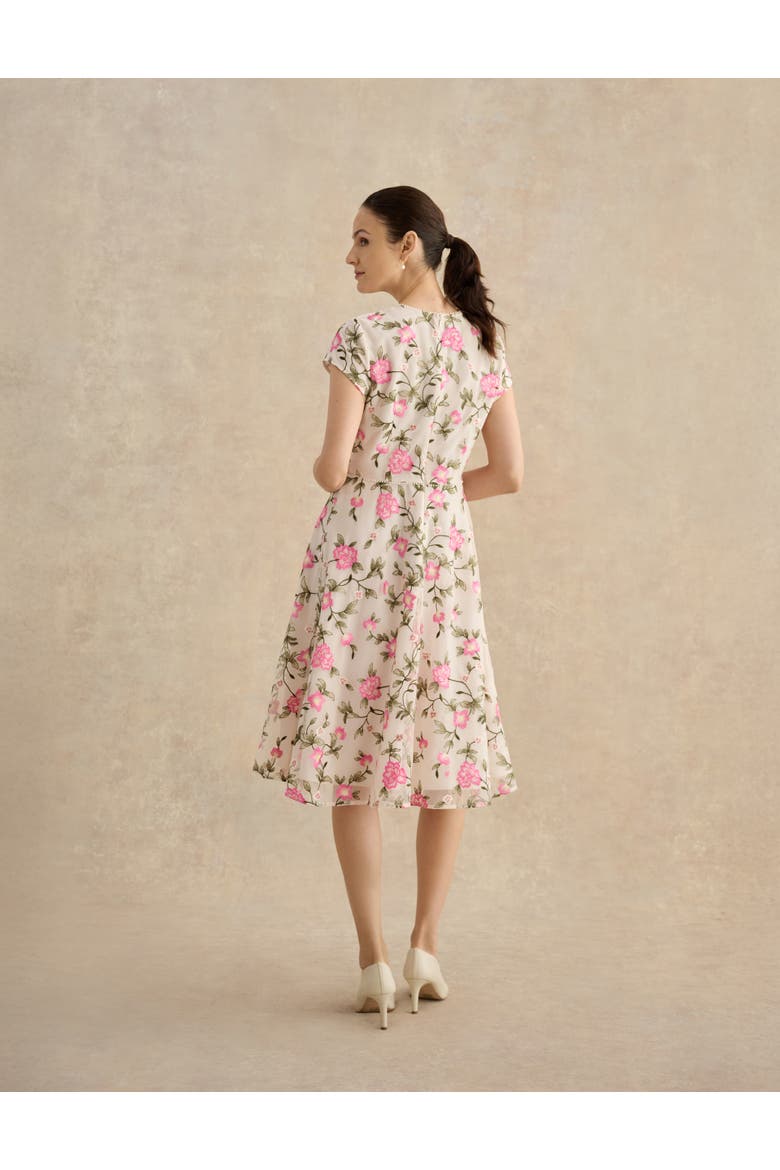Tia Embroidered Floral Midi Dress, Alternate, color, Cream Pink