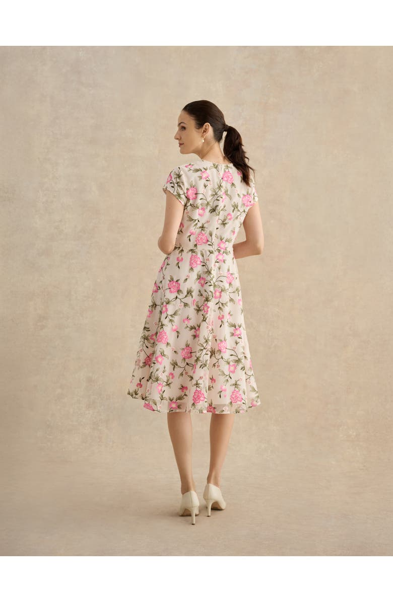 HOBBS LONDON Tia Embroidered Floral Midi Dress, Alternate, color, Cream Pink
