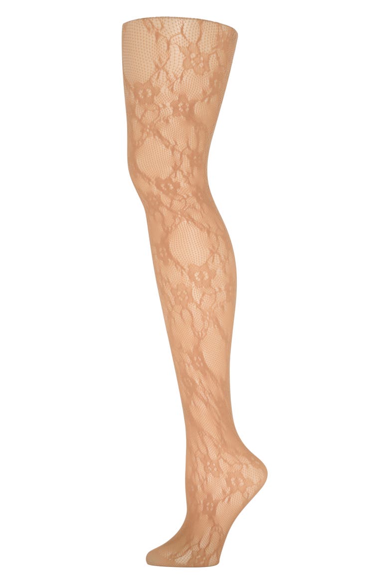 Savage X Lace Floral Sheer Tights, Alternate, color, SWEET LATTE NUDE