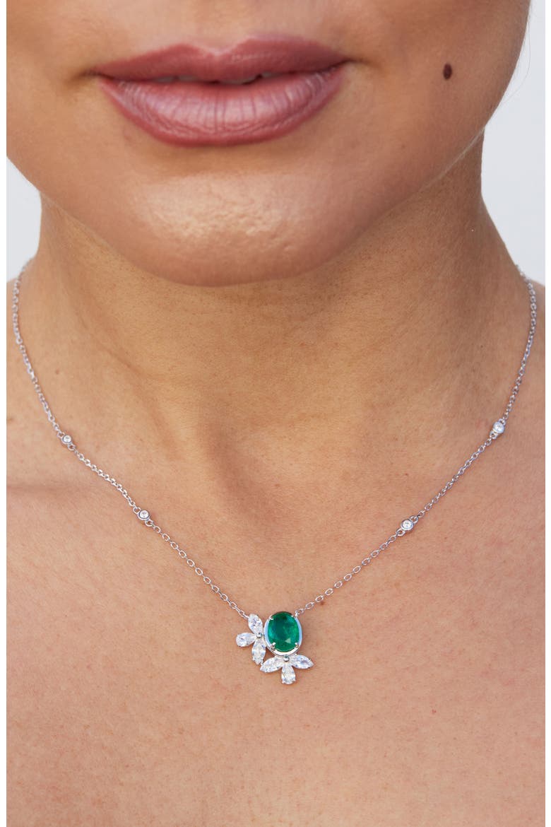 Cubic Zirconia Cluster Oval Pendant Necklace, Alternate, color, EMERALD GREEN