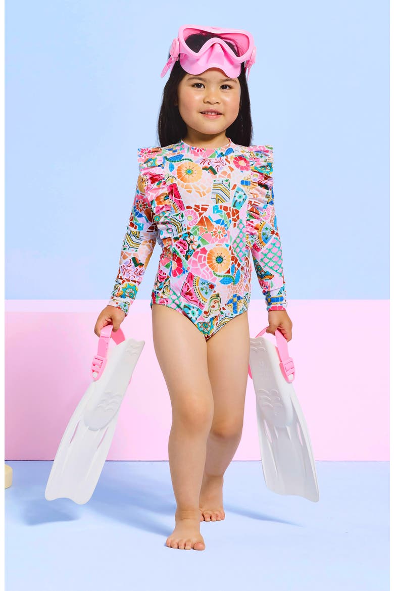 Kids' Beach Boheme Long Sleeve One-Piece Rashguard Swimsuit, Alternate, color, BEACH BOHEME