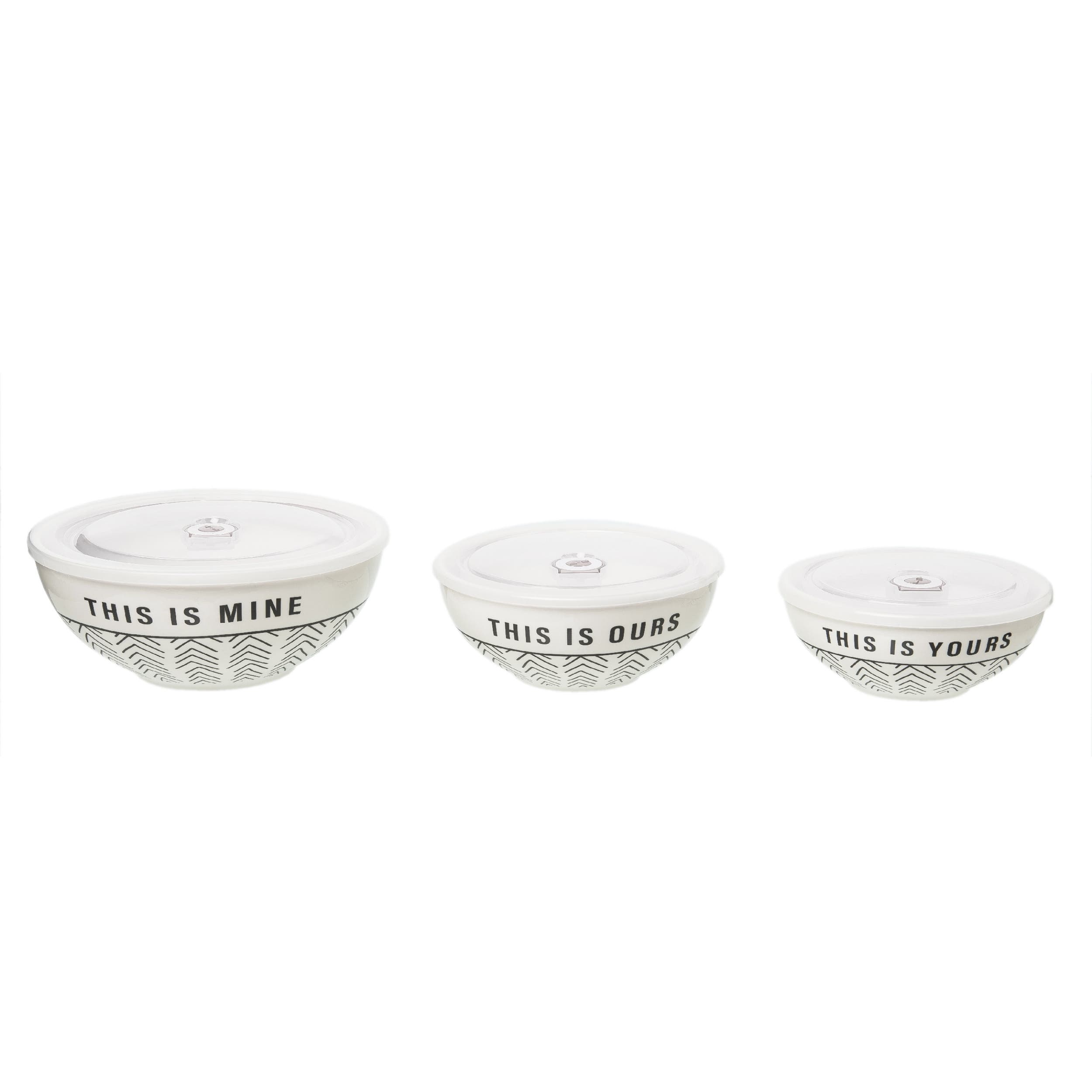Totalee Gift Yours/ Ours/mine Bowls W/ Lid Set Of 3 Ceramic White