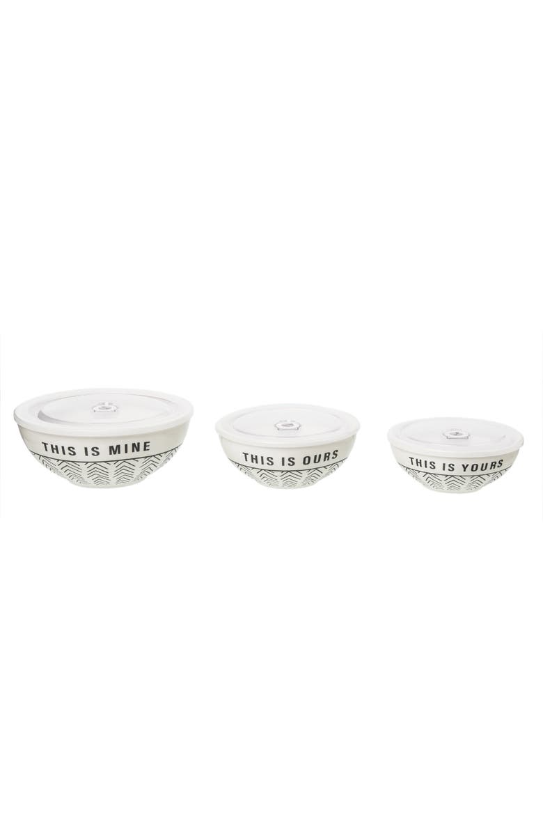 Totalee Gift Yours/ Ours/Mine Bowls w/ Lid Set of 3 Ceramic White, Main, color, White