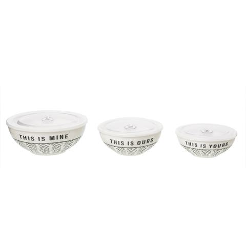 Yours/ Ours/Mine Bowls w/ Lid Set of 3 Ceramic White
