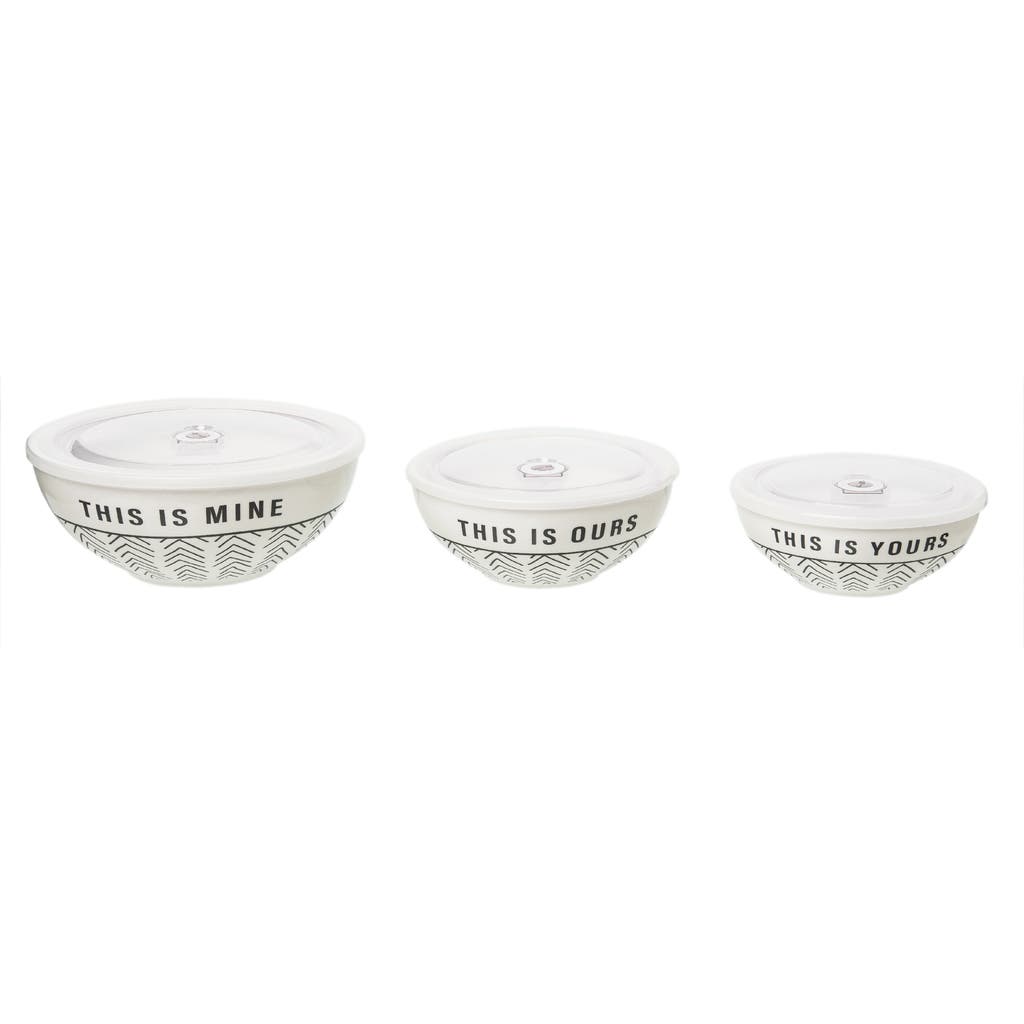 Totalee Gift Yours/ Ours/mine Bowls W/ Lid Set Of 3 Ceramic White