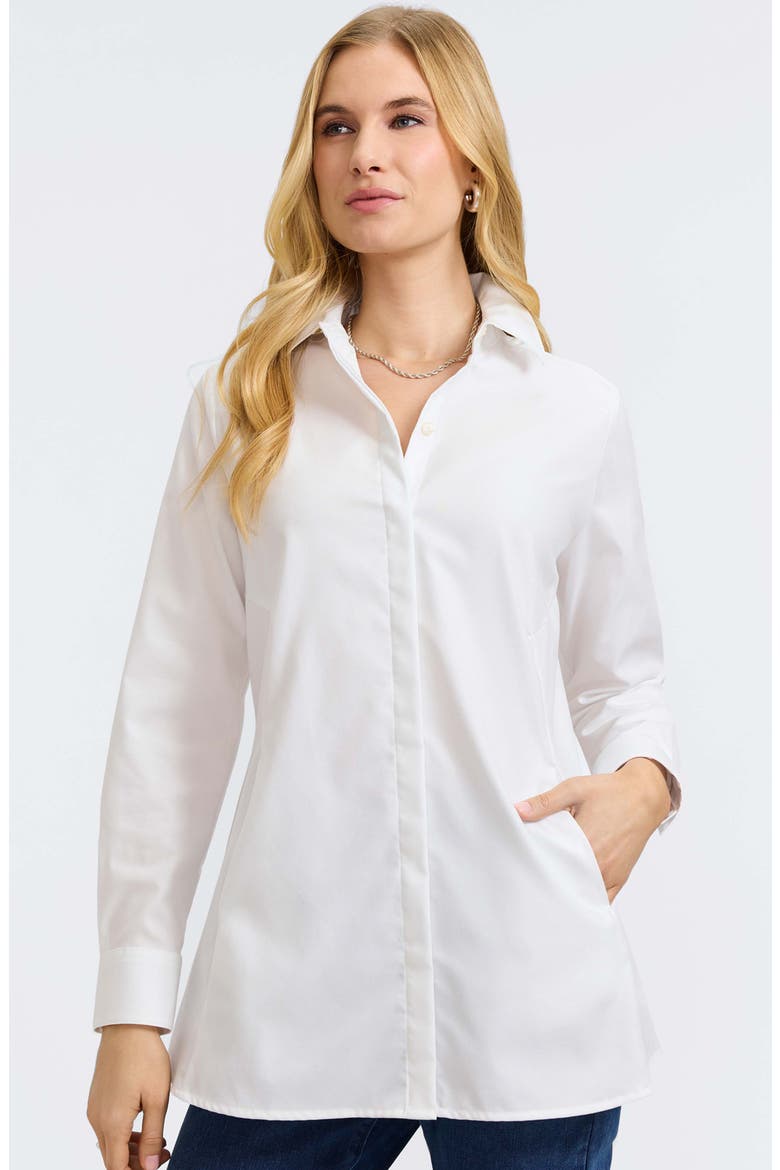 Cici Cotton Button-Up Tunic Shirt, Alternate, color, WHITE