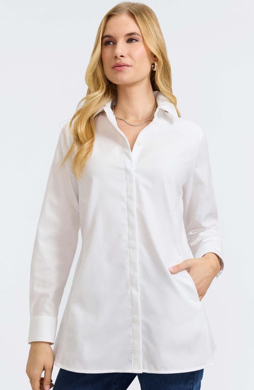 Foxcroft Cici Cotton Button-up Tunic Shirt In White