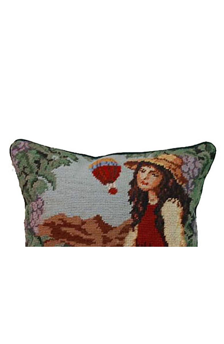 C&F Home French Harvest Girl Needlepoint Wool Blend Decorative Accent Pillow, Alternate, color, Blue